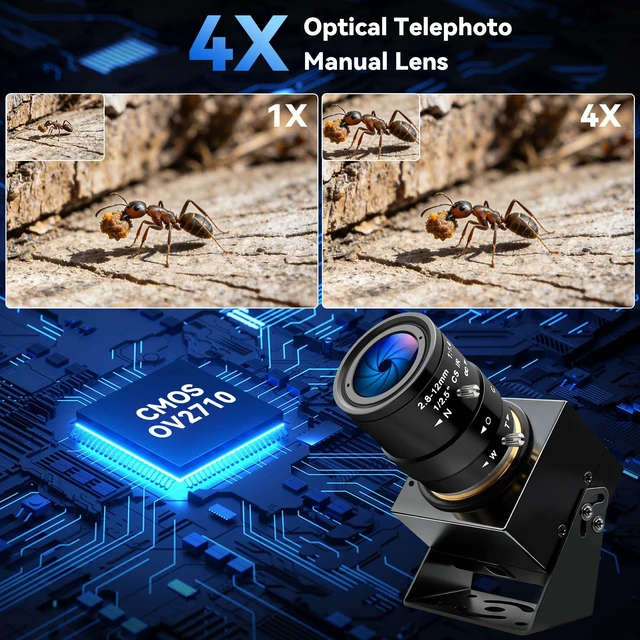 Alt view image 3 of 7 - IFWATER HD High Speed USB Camera,4X Manual Zoom Lens,480P@120fps 720P@60fps 1080P@30fps High Frame Rate UVC Webcam, Laser Engraving,3D Printer, Security, Plug & Play, Windows Linux Android Mac OS