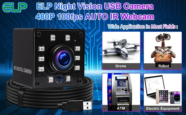 Alt view image 4 of 7 - IR Infrared USB Fisheye Camera for Computer, High Speed Night Vision Webcam | 100FPS/480P, 60FPS/720P, 30FPS/1080P, Wide Angle UVC USB2.0 Lightburn camera, 1.56mm Fisheye Webcam for Home Surveillance