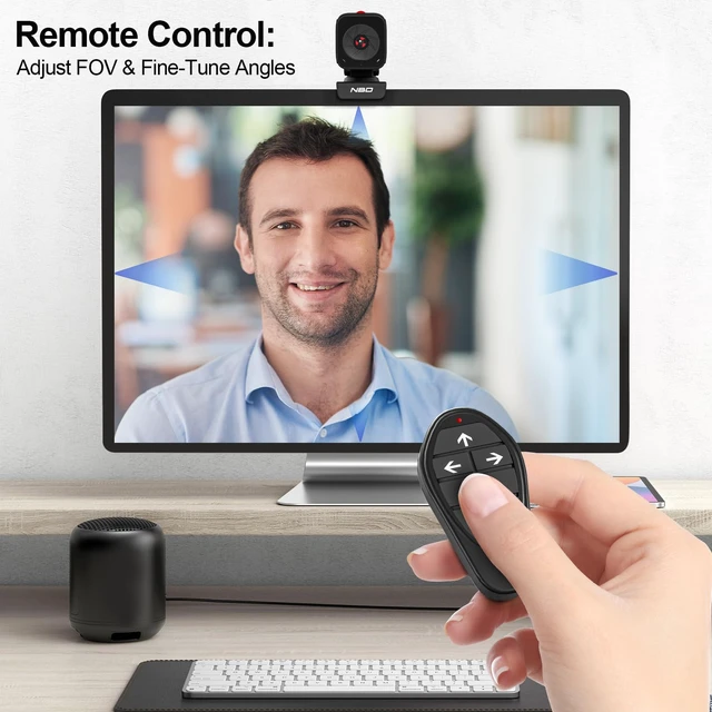 Alt view image 3 of 7 - NBD 2K Webcam for PC & Laptop, Autofocus Computer Camera with Remote Control, 2 AI-Noise Canceling Microphones, Stereo Mics, Adjustable Field of View, Low-Light Correction, Built-in Privacy Cover W100