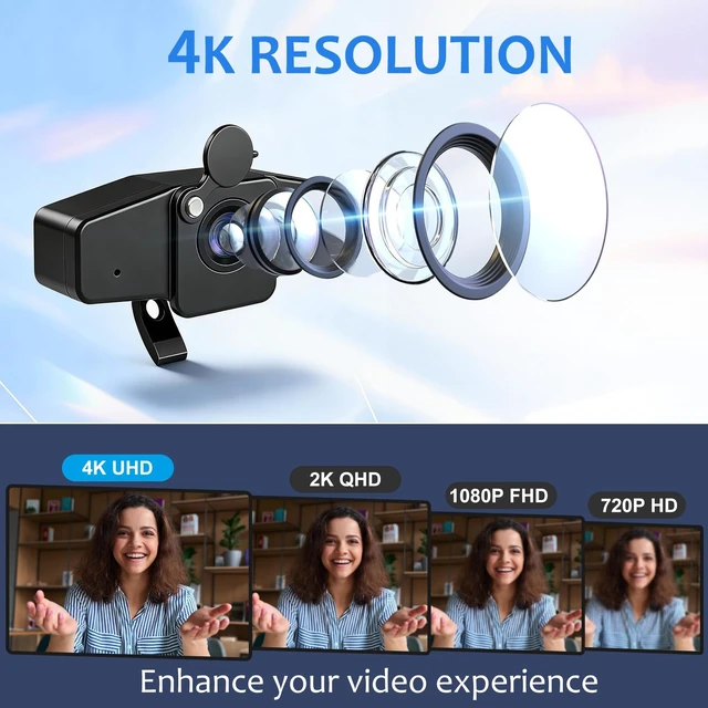 Alt view image 2 of 7 - POHO 4K Webcam for PC, PDAF Autofocus, 75° FOV, Anodized Aluminum Alloy | Auto Light Correction, Dual Noise-Canceling Mics, Built-in Privacy Cover, for Zoom, Teams, Google Meet, Gaming, Conference