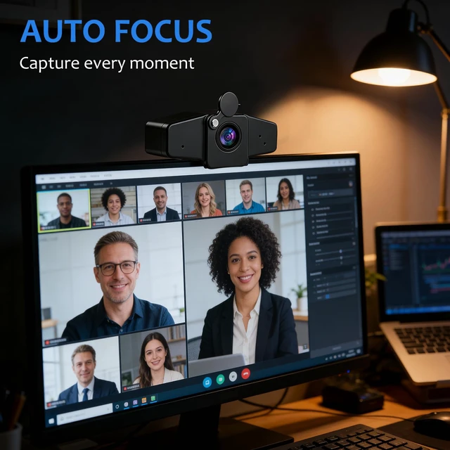 Alt view image 4 of 7 - POHO 4K Webcam for PC, PDAF Autofocus, 75° FOV, Anodized Aluminum Alloy | Auto Light Correction, Dual Noise-Canceling Mics, Built-in Privacy Cover, for Zoom, Teams, Google Meet, Gaming, Conference