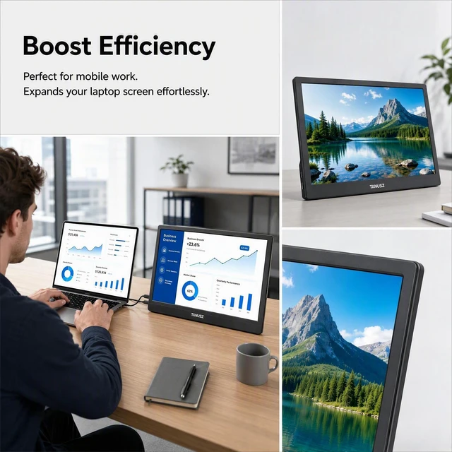 Alt view image 4 of 7 - TANUSZ 15.6 Inch Portable Monitor, 1366x768 HD 16:9 HDR Portable Display, USB Type-C Second Screen for Laptop, PC, Xbox, Smart Phone