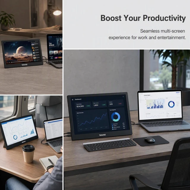 Alt view image 7 of 7 - TANUSZ 15.6 Inch Portable Monitor, 1366x768 HD 16:9 HDR Portable Display, USB Type-C Second Screen for Laptop, PC, Xbox, Smart Phone