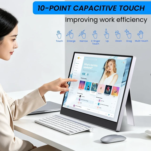 Alt view image 2 of 7 - Portable Monitor Touchscreen 14 Inch 1080P Touch Screen Monitor Portable | Kickstand HDMI USB C 100% sRGB Ultra-Slim Travel Monitors for Laptop, PC, Mac, Phone, Switch