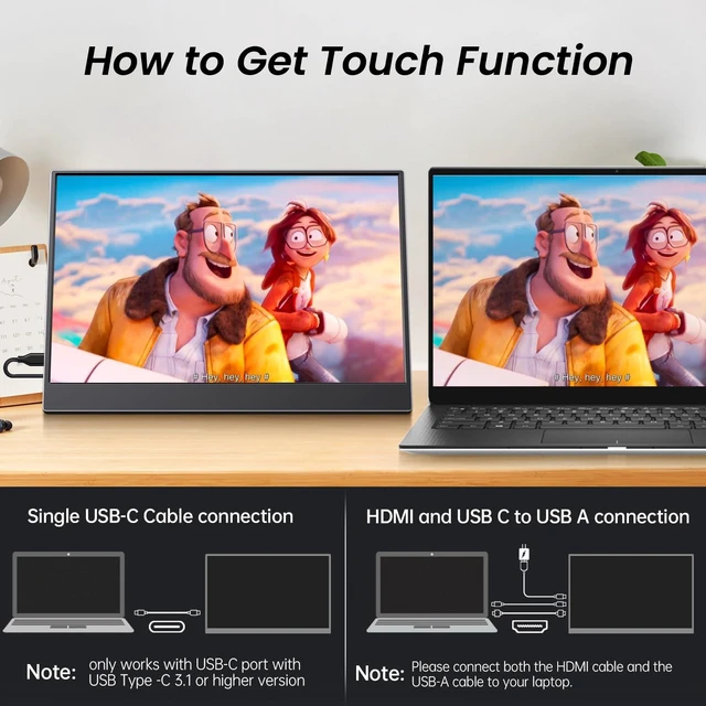 Alt view image 3 of 7 - Portable Monitor Touchscreen 14 Inch 1080P Touch Screen Monitor Portable | Kickstand HDMI USB C 100% sRGB Ultra-Slim Travel Monitors for Laptop, PC, Mac, Phone, Switch