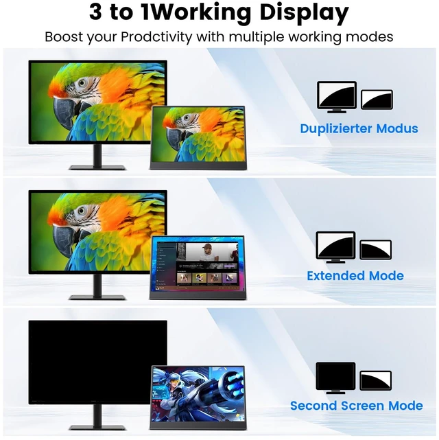 Alt view image 7 of 7 - Portable Monitor Touchscreen 14 Inch 1080P Touch Screen Monitor Portable | Kickstand HDMI USB C 100% sRGB Ultra-Slim Travel Monitors for Laptop, PC, Mac, Phone, Switch