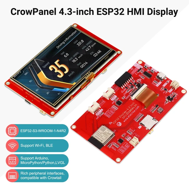 Alt view image 2 of 7 - 4.3" ESP32 Display 480x272 HMI TFT Touch Screen with Acrylic Case | ESP32-S3 Touchscreen with 32-Bit LX6 Dual-Core Processor, Up to 240MHz, Compatible with Arduino/LVGL/PlatformIO/MicroPython