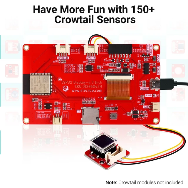 Alt view image 6 of 7 - 4.3" ESP32 Display 480x272 HMI TFT Touch Screen with Acrylic Case | ESP32-S3 Touchscreen with 32-Bit LX6 Dual-Core Processor, Up to 240MHz, Compatible with Arduino/LVGL/PlatformIO/MicroPython