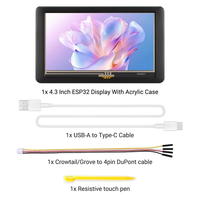 Alt view image 7 of 7 - 4.3" ESP32 Display 480x272 HMI TFT Touch Screen with Acrylic Case | ESP32-S3 Touchscreen with 32-Bit LX6 Dual-Core Processor, Up to 240MHz, Compatible with Arduino/LVGL/PlatformIO/MicroPython