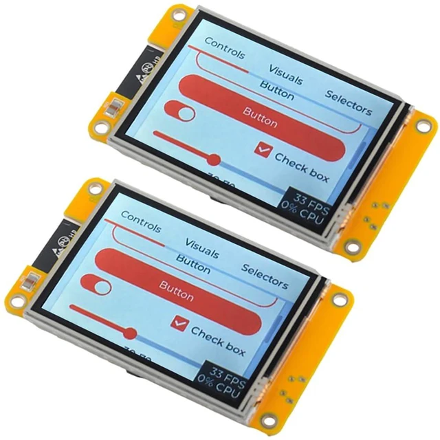 Main image of DIYmalls 2.8 inch ESP32-2432S028R Yellow Display Touchscreen TFT LCD CYD | (Pack of 2) DIYmalls 2.8 inch ESP32-2432S028R ESP32 Yellow Display Resistive Touchscreen TFT LCD Module CYD Development Board