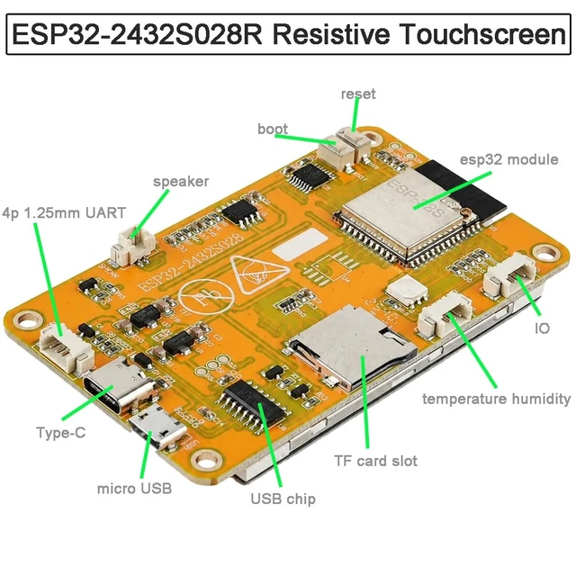 Alt view image 2 of 6 - DIYmalls 2.8 inch ESP32-2432S028R Yellow Display Touchscreen TFT LCD CYD | (Pack of 2) DIYmalls 2.8 inch ESP32-2432S028R ESP32 Yellow Display Resistive Touchscreen TFT LCD Module CYD Development Board