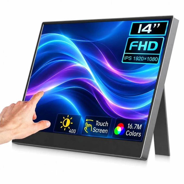 Main image of Portable Monitor Touchscreen 14 Inch 1080P Touch Screen Monitor Portable | Kickstand HDMI USB C 100% sRGB Ultra-Slim Travel Monitors for Laptop, PC, Mac, Phone, Switch