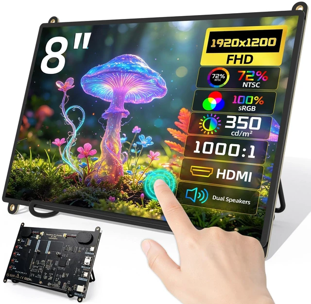 Main image of Forzola 8 Inch FHD 1920x1200 Touchscreen Monitor Compatible with Raspberry Pi, IPS 72% NTSC Portable HDMI Touch Screen Display Compatible with Raspberry Pi 5/4B/3B+/3B/B+ Jetson Nano Win11/10/8/7