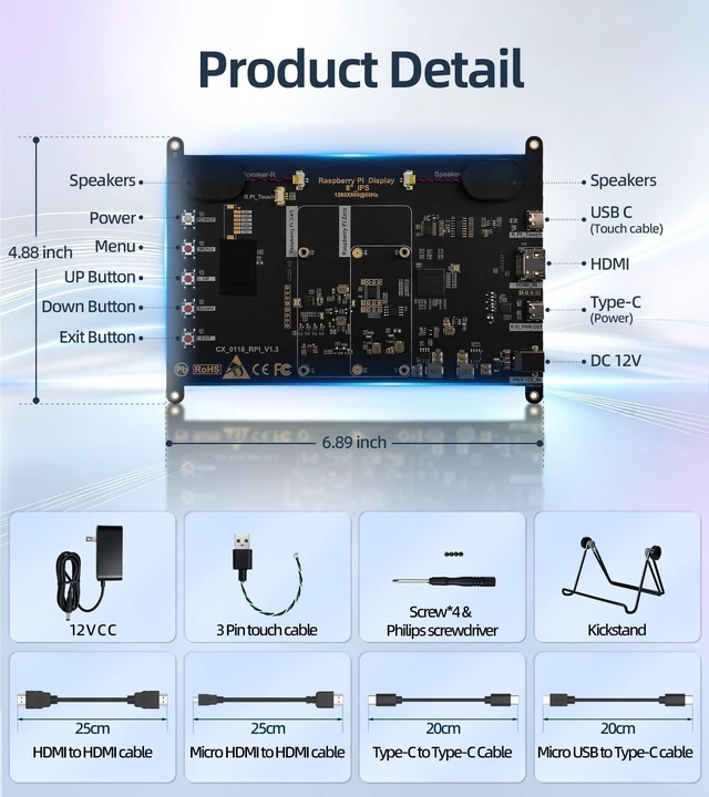 Alt view image 5 of 7 - Forzola 8 Inch FHD 1920x1200 Touchscreen Monitor Compatible with Raspberry Pi, IPS 72% NTSC Portable HDMI Touch Screen Display Compatible with Raspberry Pi 5/4B/3B+/3B/B+ Jetson Nano Win11/10/8/7