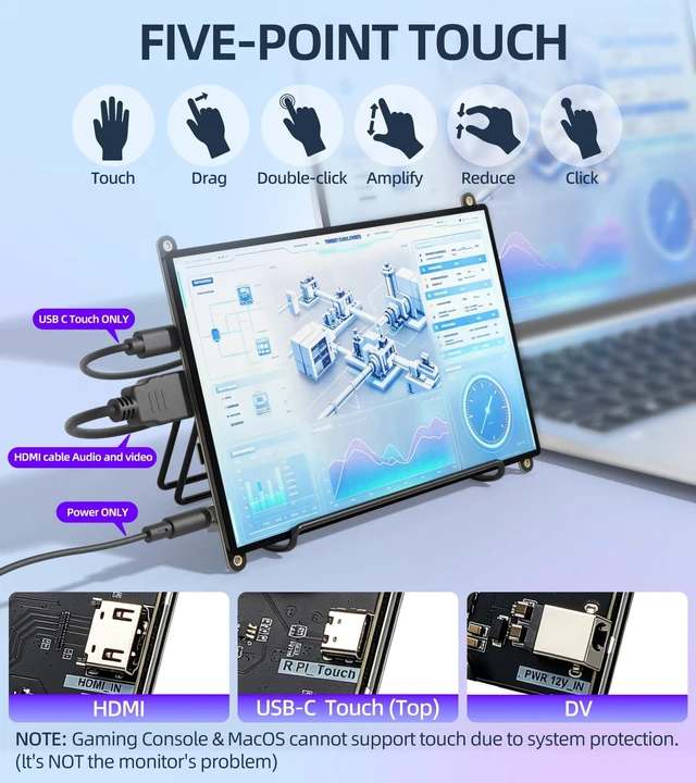 Alt view image 6 of 7 - Forzola 8 Inch FHD 1920x1200 Touchscreen Monitor Compatible with Raspberry Pi, IPS 72% NTSC Portable HDMI Touch Screen Display Compatible with Raspberry Pi 5/4B/3B+/3B/B+ Jetson Nano Win11/10/8/7