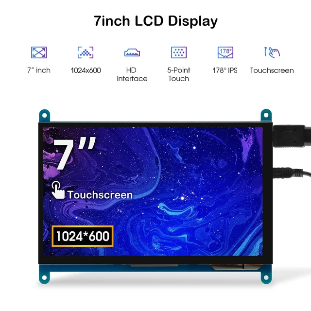 Alt view image 2 of 7 - 7 Inch 1024×600 Touchscreen for Raspberry Pi: IPS Capacitive Touch Screen LCD Display, Mini Portable Monitor Compatible with Raspberry Pi 5/4/3 BB Black Banana Pi Windows 11/10/8/7 Driver Free