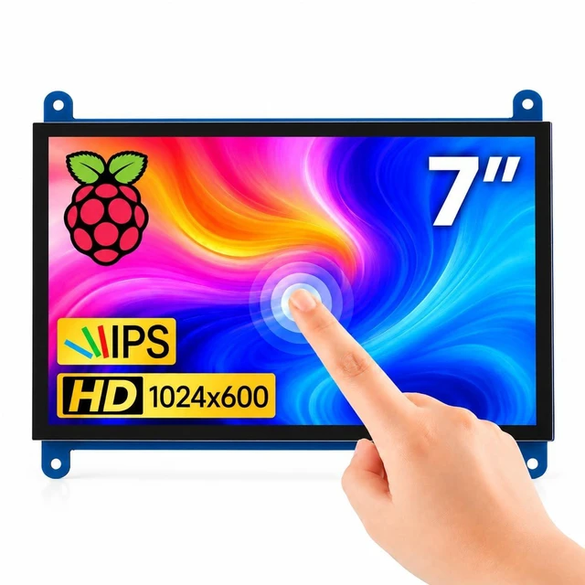 Main image of KLYSTR 7 Inch HDMI Touch Screen Monitor, 1024x600 IPS LCD for Raspberry Pi | Build DIY dashboards and IoT controls using a 7-inch 1024x600 IPS LCD HDMI touchscreen monitor for Raspberry Pi.