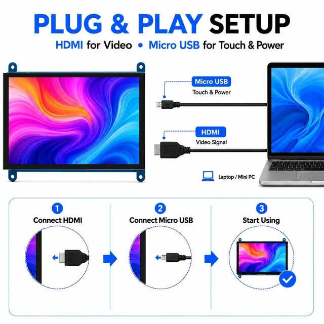 Alt view image 4 of 7 - KLYSTR 7 Inch HDMI Touch Screen Monitor, 1024x600 IPS LCD for Raspberry Pi | Build DIY dashboards and IoT controls using a 7-inch 1024x600 IPS LCD HDMI touchscreen monitor for Raspberry Pi.