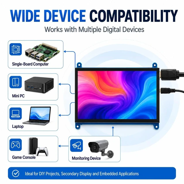 Alt view image 5 of 7 - KLYSTR 7 Inch HDMI Touch Screen Monitor, 1024x600 IPS LCD for Raspberry Pi | Build DIY dashboards and IoT controls using a 7-inch 1024x600 IPS LCD HDMI touchscreen monitor for Raspberry Pi.