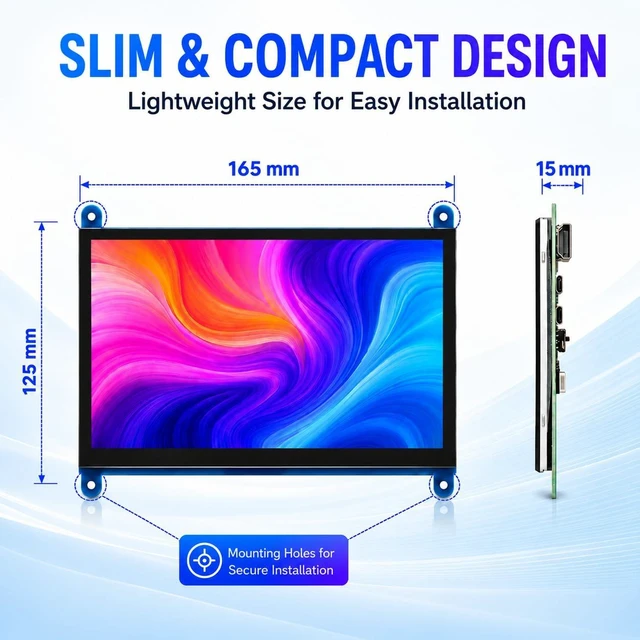 Alt view image 6 of 7 - KLYSTR 7 Inch HDMI Touch Screen Monitor, 1024x600 IPS LCD for Raspberry Pi | Build DIY dashboards and IoT controls using a 7-inch 1024x600 IPS LCD HDMI touchscreen monitor for Raspberry Pi.