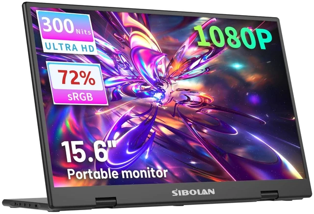 Main image of sibolan Portable Monitor, 15.6 Display, 1080P Full HD Resolution, IPS Panel, 300 Nits Brightness, 60Hz Refresh Rate, USB-C/HDMI, Plug & Play, Height-Adjustable Stand, Gaming & Travel