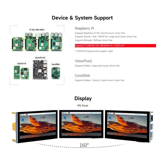 Alt view image 4 of 7 - waveshare 4.3inch Capacitive Touch Display Compatible with Raspberry Pi 5/4B/3B+/3A+/3B/2B/B+/A+/CM3/3+/4 800×480 Resolution IPS Wide Angle MIPI DSI Interface
