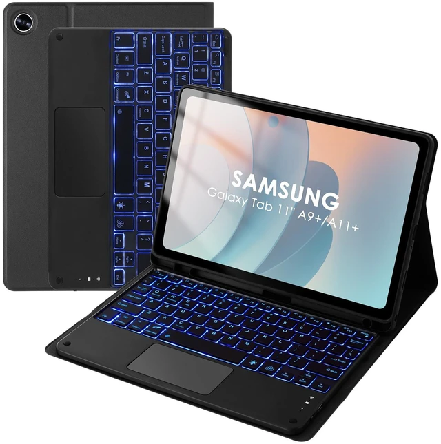 Main image of SOPPY Backlit Keyboard Case with Touchpad for Samsung Galaxy Tab A11+ 2025/ A9+ 2023 11-inch, 7-Color Backlight, Slim Cover with Detachable Wireless Keyboard for Galaxy Tab A9+ A11+ 11", Black