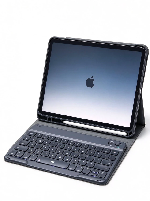 Main image of Rii Keyboard Case for iPad 11/10th Gen, Bluetooth & Wired, 7-Color Backlit | Dual-Mode with Pencil Holder, Square Keys, Folio Stand for iPad A16 11" & 10.9" 2022, Honeycomb Back, Ultra-Slim Black