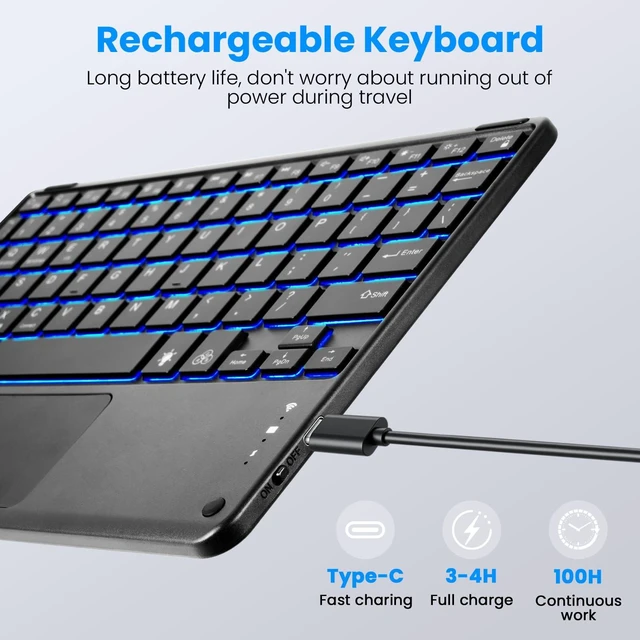 Alt view image 4 of 7 - SOPPY Backlit Keyboard Case with Touchpad for Samsung Galaxy Tab A11+ 2025/ A9+ 2023 11-inch, 7-Color Backlight, Slim Cover with Detachable Wireless Keyboard for Galaxy Tab A9+ A11+ 11", Black