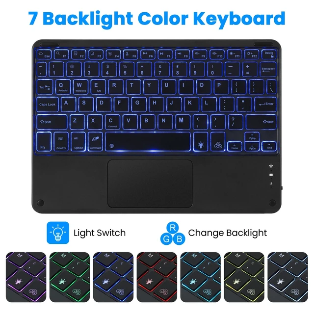 Alt view image 6 of 7 - SOPPY Backlit Keyboard Case with Touchpad for Samsung Galaxy Tab A11+ 2025/ A9+ 2023 11-inch, 7-Color Backlight, Slim Cover with Detachable Wireless Keyboard for Galaxy Tab A9+ A11+ 11", Black