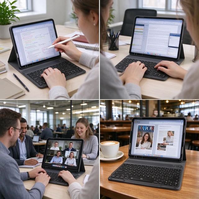 Alt view image 5 of 6 - Rii Keyboard Case for iPad 11/10th Gen, Bluetooth & Wired, 7-Color Backlit | Dual-Mode with Pencil Holder, Square Keys, Folio Stand for iPad A16 11" & 10.9" 2022, Honeycomb Back, Ultra-Slim Black