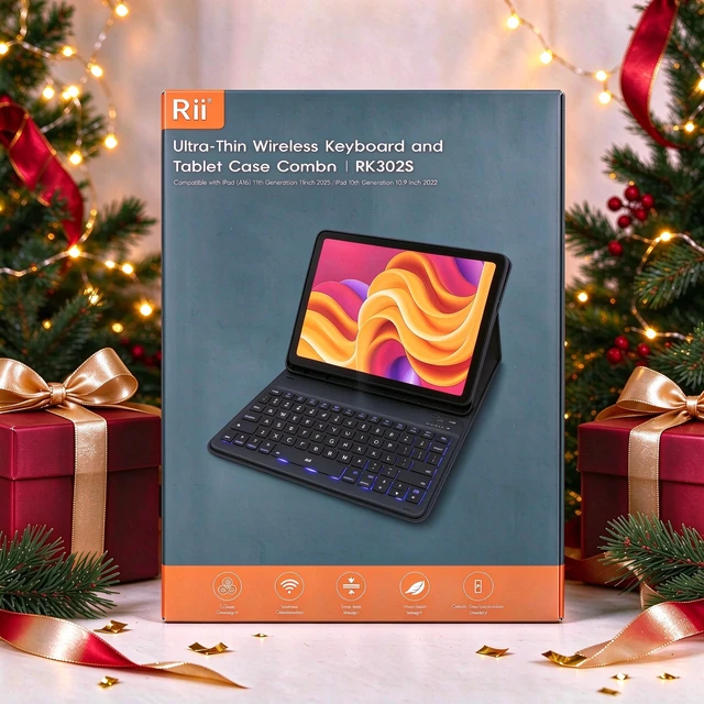 Alt view image 6 of 6 - Rii Keyboard Case for iPad 11/10th Gen, Bluetooth & Wired, 7-Color Backlit | Dual-Mode with Pencil Holder, Square Keys, Folio Stand for iPad A16 11" & 10.9" 2022, Honeycomb Back, Ultra-Slim Black