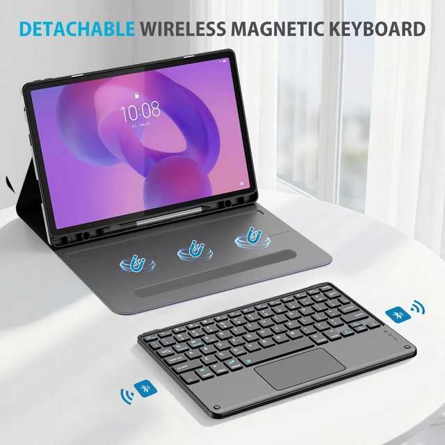 Alt view image 4 of 7 - ProCase Touchpad Keyboard Case for Lenovo Idea Tab Plus / K12 12.1", Black | Detachable Wireless Type-C Charging Keyboard Folio Cover with Pencil Holder for 12.1" Lenovo Idea Tab Plus / K12