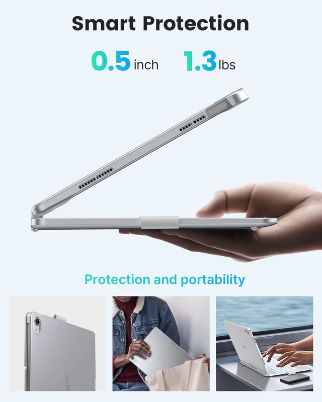 Alt view image 5 of 7 - typecase Flexbook Trackpad-Free Keyboard Case for iPad A16 11th/10th Gen | 360° Rotating, 11-Color Backlit Keys, Pencil Holder; Fits iPad A16 11 (2025) & 10th Gen 10.9 (2022), Silver
