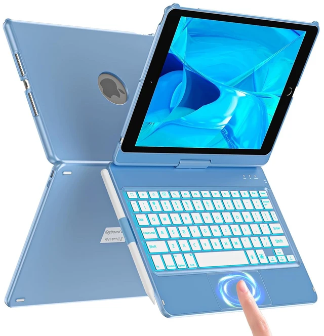 Main image of aMZCaSE 360° Keyboard Case for iPad 7th-9th Gen 10.2" | Colorful Backlit, Multi-Touch Touchpad, Smart Wake/Sleep, Pencil Holder, Iceland Blue