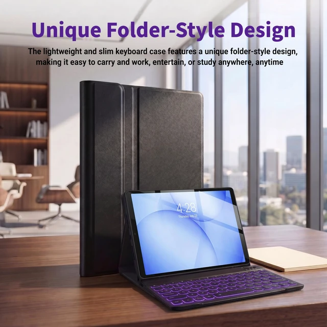 Alt view image 7 of 7 - Wineecy Backlit Keyboard Case for Samsung Galaxy Tab A11 Plus/A9 Plus 11 | 7 Colors Backlit, Detachable Wireless Keyboard, PU Leather Folio Case with Screen Protector, Built in Pen Holder, Round Keys