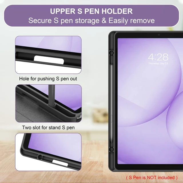Alt view image 3 of 7 - Soke Keyboard Case for Samsung Galaxy Tab A11+ Plus 11 Inch, Purple Marble | 7-Color Backlit Keys, Wireless Detachable Folio Keyboard Cover, Built in S Pen Holder, Different Viewing Angles