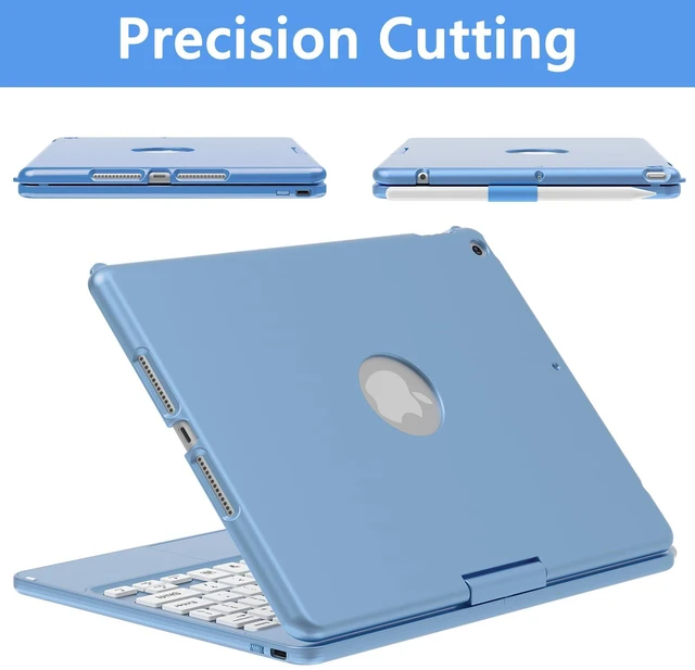 Alt view image 7 of 7 - aMZCaSE 360° Keyboard Case for iPad 7th-9th Gen 10.2" | Colorful Backlit, Multi-Touch Touchpad, Smart Wake/Sleep, Pencil Holder, Iceland Blue