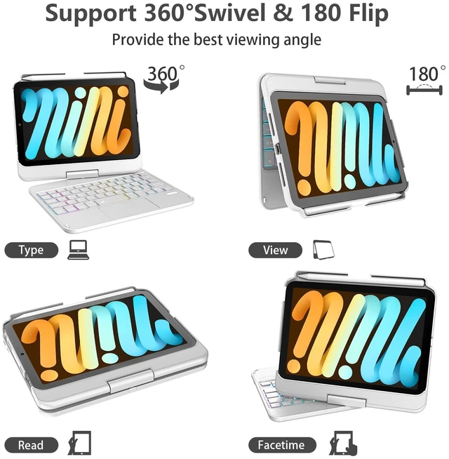 Alt view image 4 of 7 - TaIYanG iPad mini Keyboard Case for 8.3 Inch Mini 6/7, 360° Rotatable | For iPad Mini 7 Keyboard Case A17 Pro & Mini 6, Multi-Touch Trackpad, 7-Color Backlit, for Home, Office, School, Grey