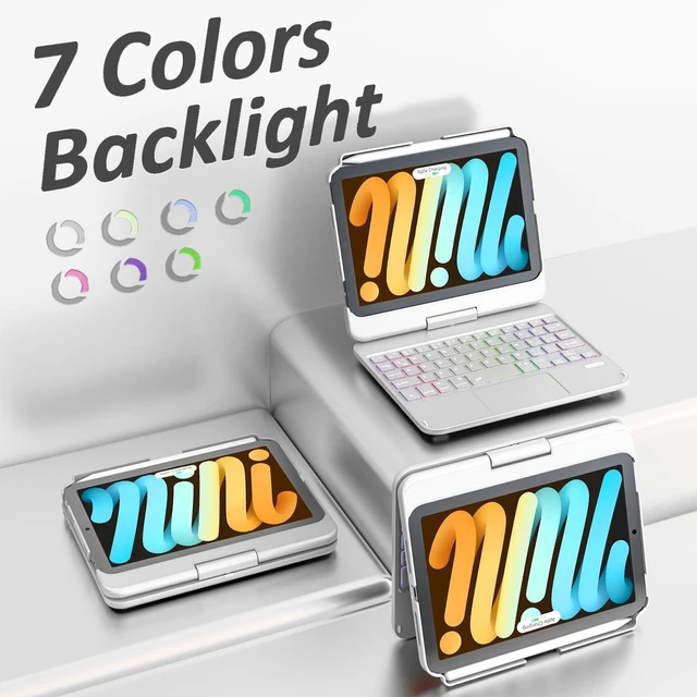 Alt view image 7 of 7 - TaIYanG iPad mini Keyboard Case for 8.3 Inch Mini 6/7, 360° Rotatable | For iPad Mini 7 Keyboard Case A17 Pro & Mini 6, Multi-Touch Trackpad, 7-Color Backlit, for Home, Office, School, Grey