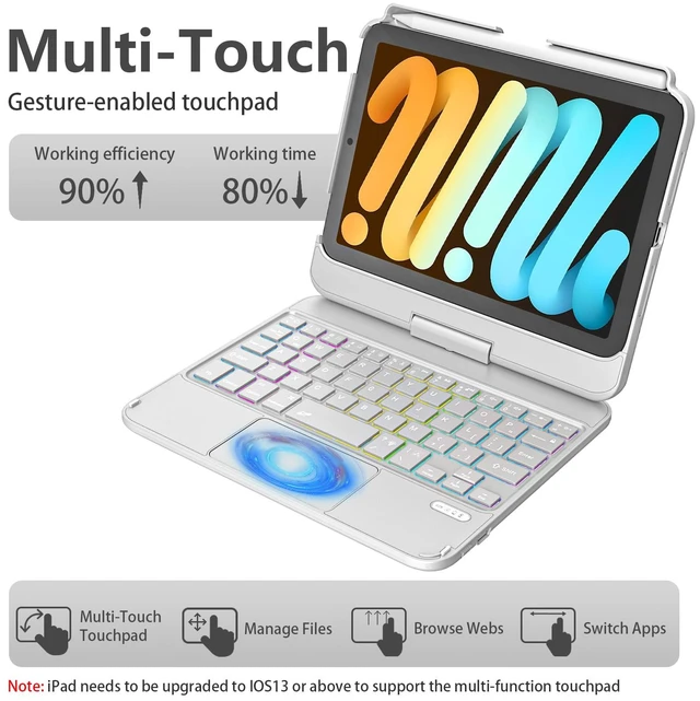 Alt view image 5 of 7 - TaIYanG iPad mini Keyboard Case for 8.3 Inch Mini 6/7, 360° Rotatable | For iPad Mini 7 Keyboard Case A17 Pro & Mini 6, Multi-Touch Trackpad, 7-Color Backlit, for Home, Office, School, Grey