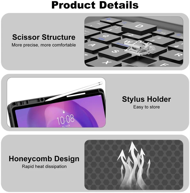 Alt view image 5 of 7 - for Lenovo Idea Tab Pro Case with Keyboard 12.7 inch 2025 TB373FU/TB375FC | Magnetic Detachable Wireless Bluetooth Keyboard, Adjustable Kickstand, Folio PU Leather Case, Pencil Holder, Auto Sleep/Wake