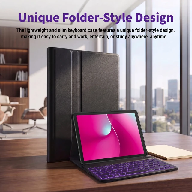Alt view image 7 of 7 - Backlit Keyboard Case for T-Mobile REVVL Tab 2 10.1 Inch 2025 Release | 7 Colors Backlit, Detachable Wireless Keyboard, Rechargeable Battery , PU Leather Folio Case, Round Keys