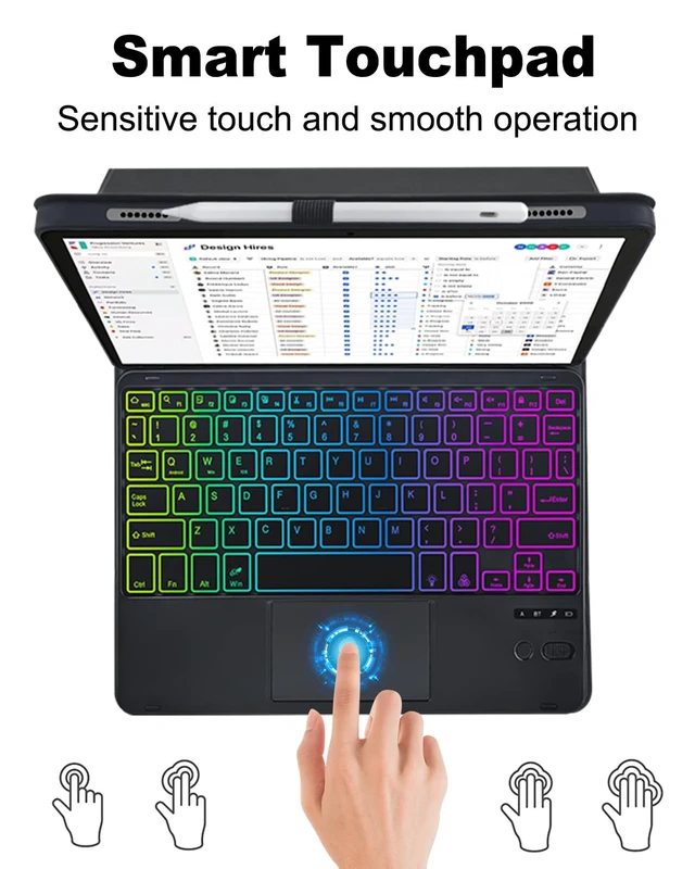 Alt view image 5 of 7 - MePadKey Tablet Touchpad Keyboard Case for Amazon fire Max 11 11.0-inch 13th Generation 2023,Rainbow Backlight Rechargeable Detachable Keyboard with Pen Holder Cover (Black)