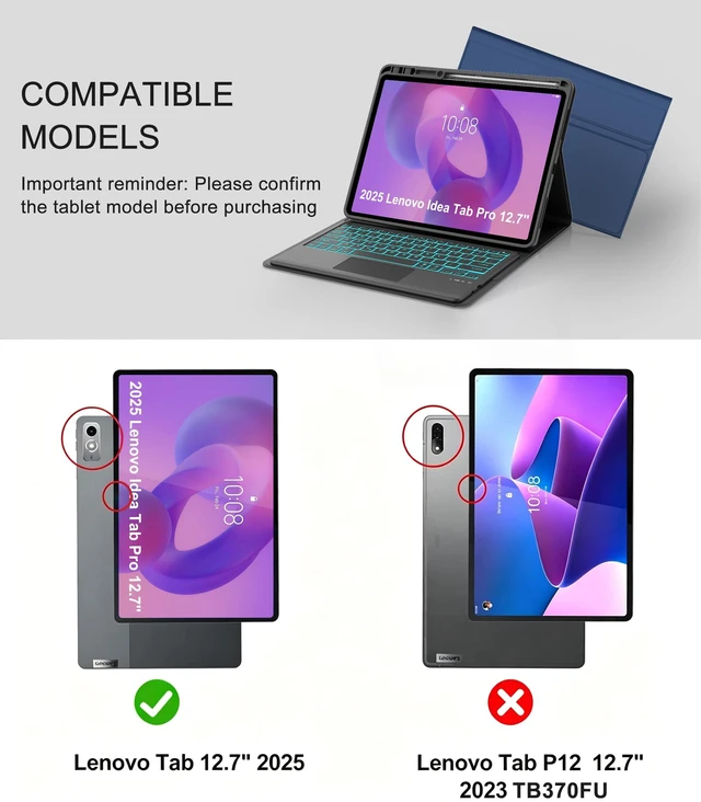 Alt view image 2 of 7 - Keyboard Case for Lenovo Idea Tab Pro 12.7'' 2025 with Touchpad, Detachable Keyboard Case for Lenovo Tab 12.7in Pro with Trackpad, Pen Holder, Smart Cover Backlit Keypad for Idea Pro12.7 Tablet, Blue