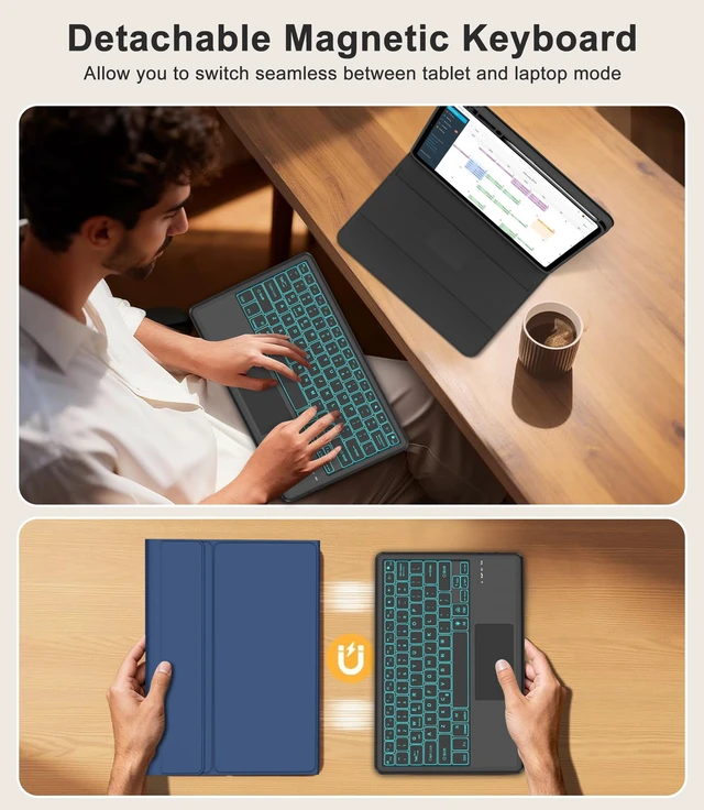 Alt view image 4 of 7 - Keyboard Case for Lenovo Idea Tab Pro 12.7'' 2025 with Touchpad, Detachable Keyboard Case for Lenovo Tab 12.7in Pro with Trackpad, Pen Holder, Smart Cover Backlit Keypad for Idea Pro12.7 Tablet, Blue