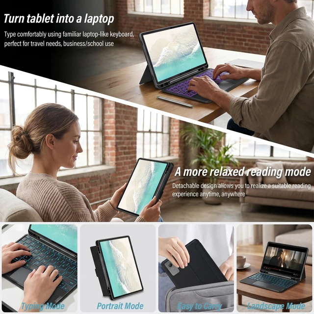 Alt view image 3 of 7 - Backlit Touchpad Keyboard Case for Lenovo Idea Tab 11'' 2025/ Tab M11 2024, 7 Colors Backlight Keyboard with Multi-Angle Kickstand Detachable Magnetic Cover Case for Lenovo Idea Tab 11 Inch