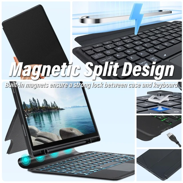 Alt view image 4 of 7 - Backlit Touchpad Keyboard Case for Lenovo Idea Tab 11'' 2025/ Tab M11 2024, 7 Colors Backlight Keyboard with Multi-Angle Kickstand Detachable Magnetic Cover Case for Lenovo Idea Tab 11 Inch