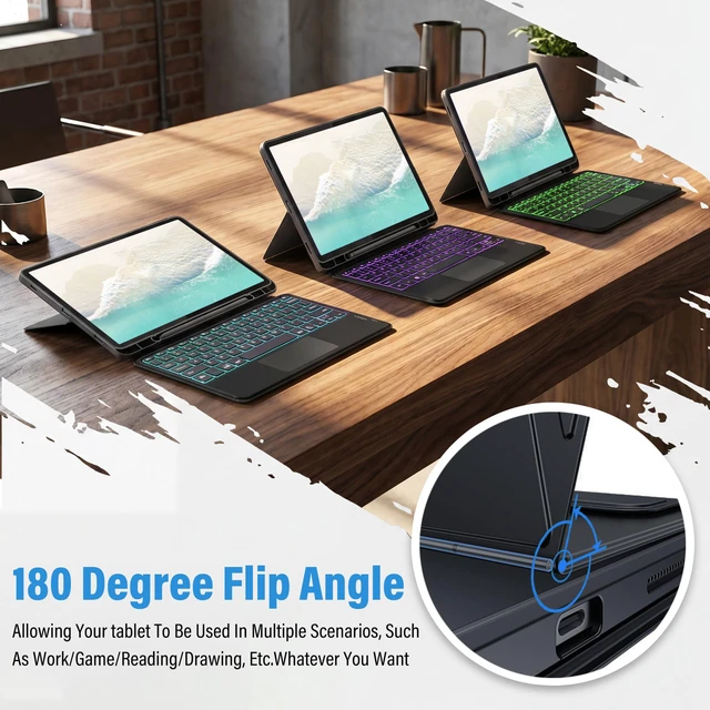 Alt view image 5 of 7 - Backlit Touchpad Keyboard Case for Lenovo Idea Tab 11'' 2025/ Tab M11 2024, 7 Colors Backlight Keyboard with Multi-Angle Kickstand Detachable Magnetic Cover Case for Lenovo Idea Tab 11 Inch