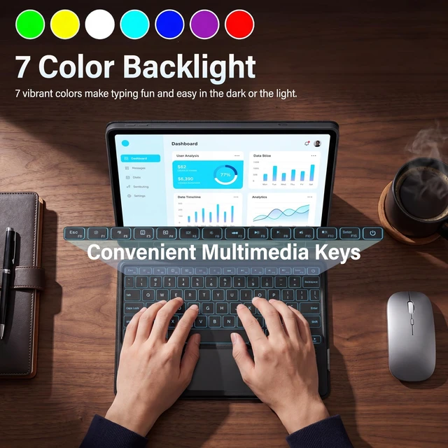 Alt view image 6 of 7 - Backlit Touchpad Keyboard Case for Lenovo Idea Tab 11'' 2025/ Tab M11 2024, 7 Colors Backlight Keyboard with Multi-Angle Kickstand Detachable Magnetic Cover Case for Lenovo Idea Tab 11 Inch